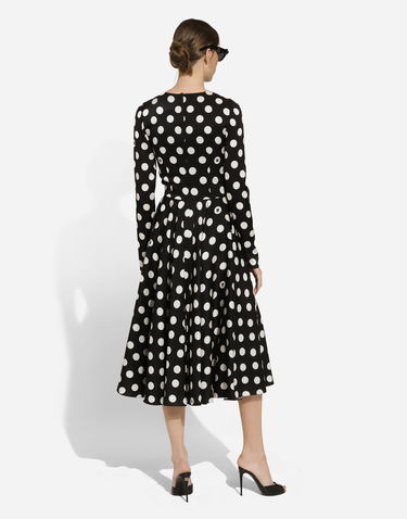 Šaty Dolce & Gabbana Charmeuse Calf-Length Circle-Skirt Polka Dot Print Dress Čierna | F6JJLTFSA64HNZSW, 2