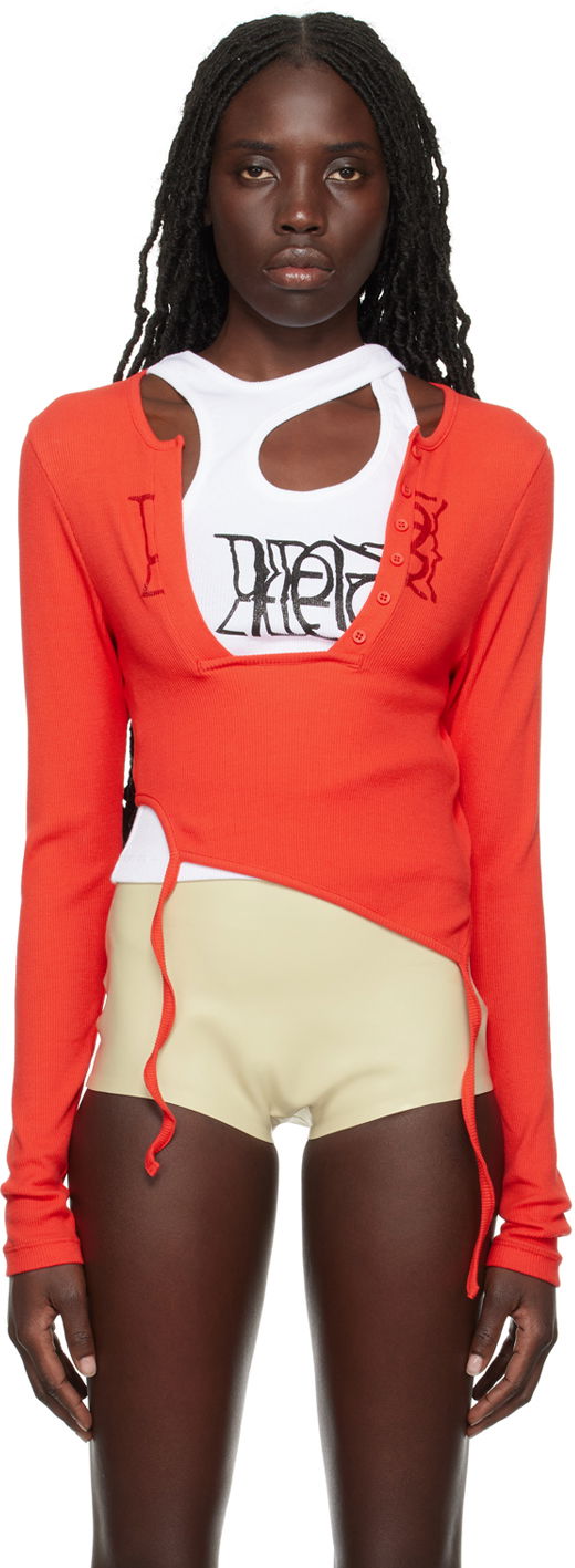 Tielko Ottolinger Ottolinger Deconstructed Long Sleeve T-Shirt Červená | 408102