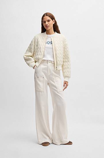 Cargo nohavice BOSS Wide-Leg Trousers with Belt and Cargo Pockets Biela | 50531044, 1