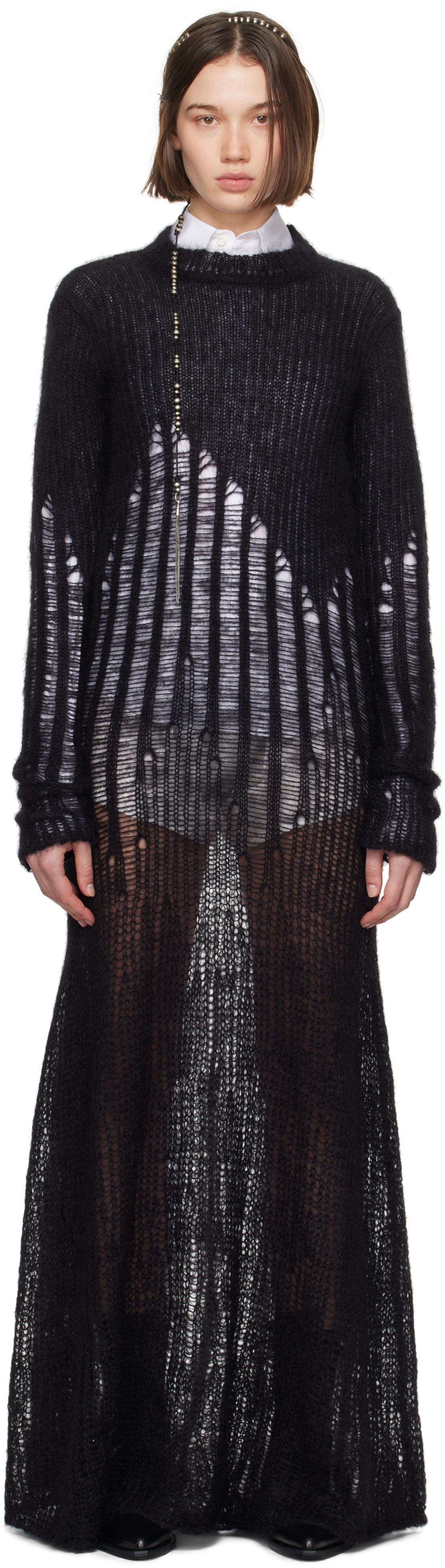 Šaty Ann Demeulemeester Ann Demeulemeester Paiva X-Long Distressed Maxi Dress Čierna | 2402-W-KN08-KN044-099, 0