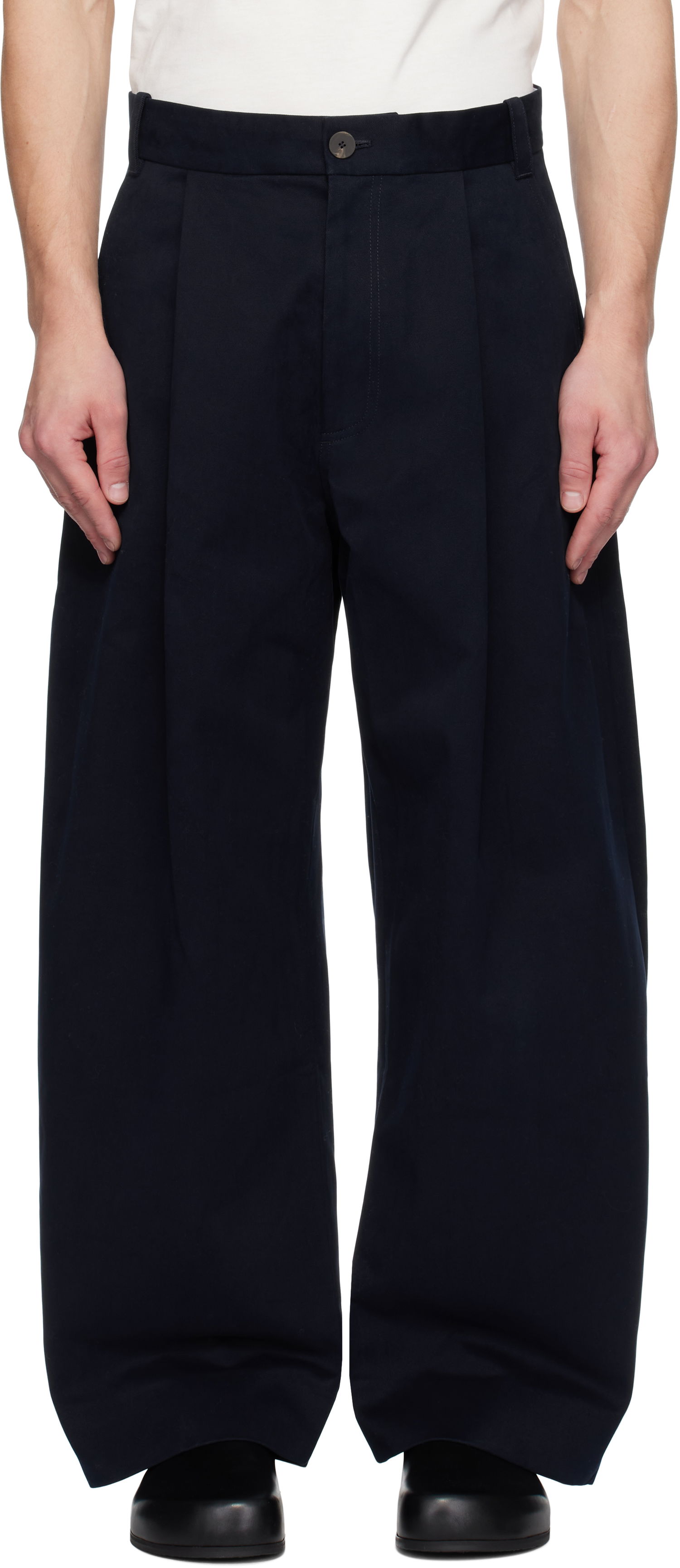 Nohavice Studio Nicholson Studio Nicholson Pleated Wide-Leg Trousers Navy | SORTE SNM - 1248, 0