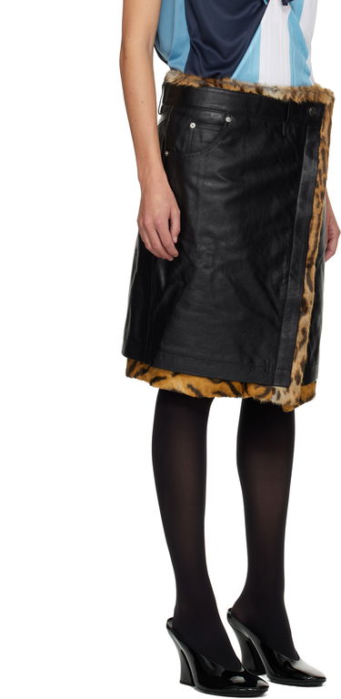 Sukňa Martine Rose Martine Rose Wrap Leather Midi Skirt with Leopard Print Fur Trim Čierna | 568LP18001, 1