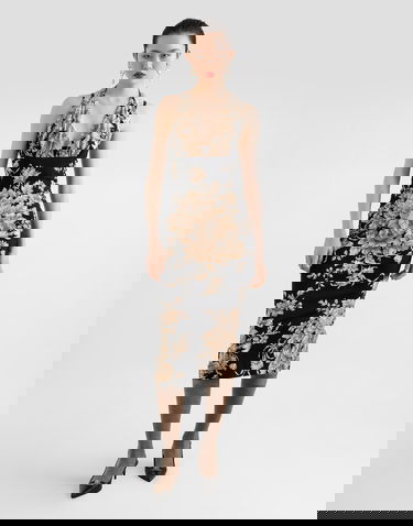 Šaty Dolce & Gabbana Dolce & Gabbana Rose-Print Halter Charmeuse Midi Dress Čierna | F6TYMTFSA7YHN4OX, 1
