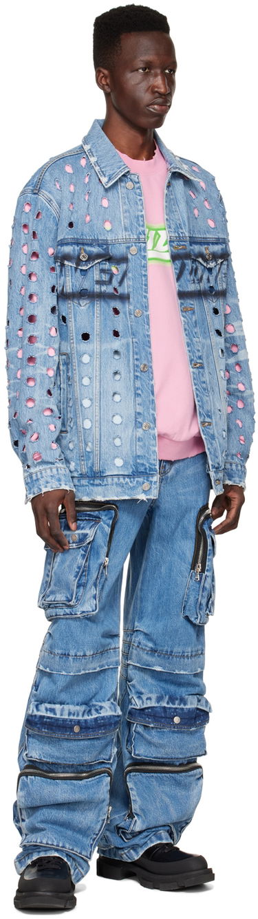 Bunda We11done We11done Logo Distressed Denim Jacket Modrá | WD-DJ1-22-355-U-BL, 3