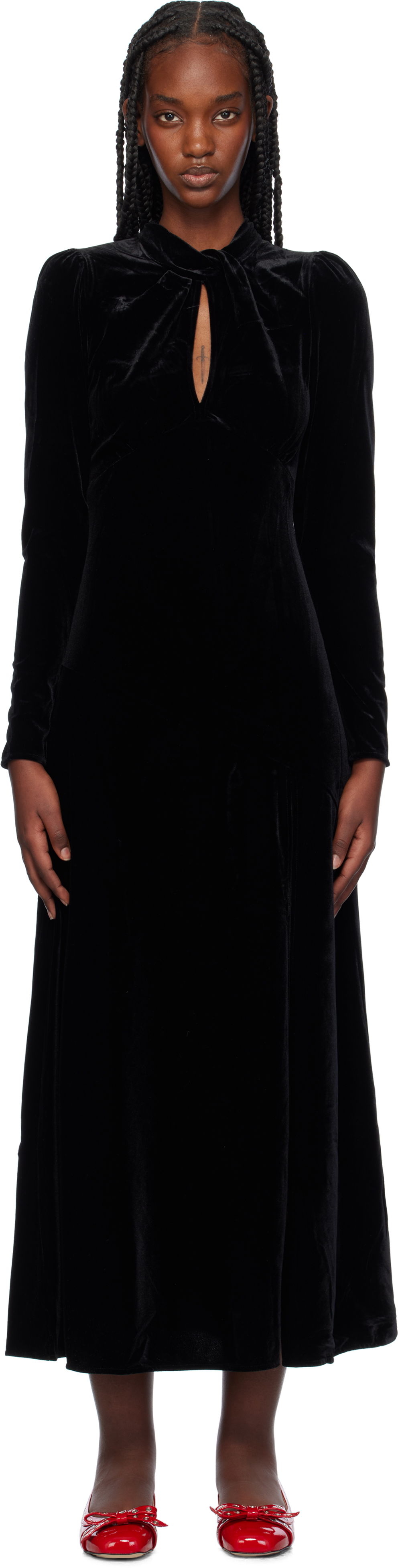 Šaty GANNI Velvet Maxi Dress Čierna | T3980, 0