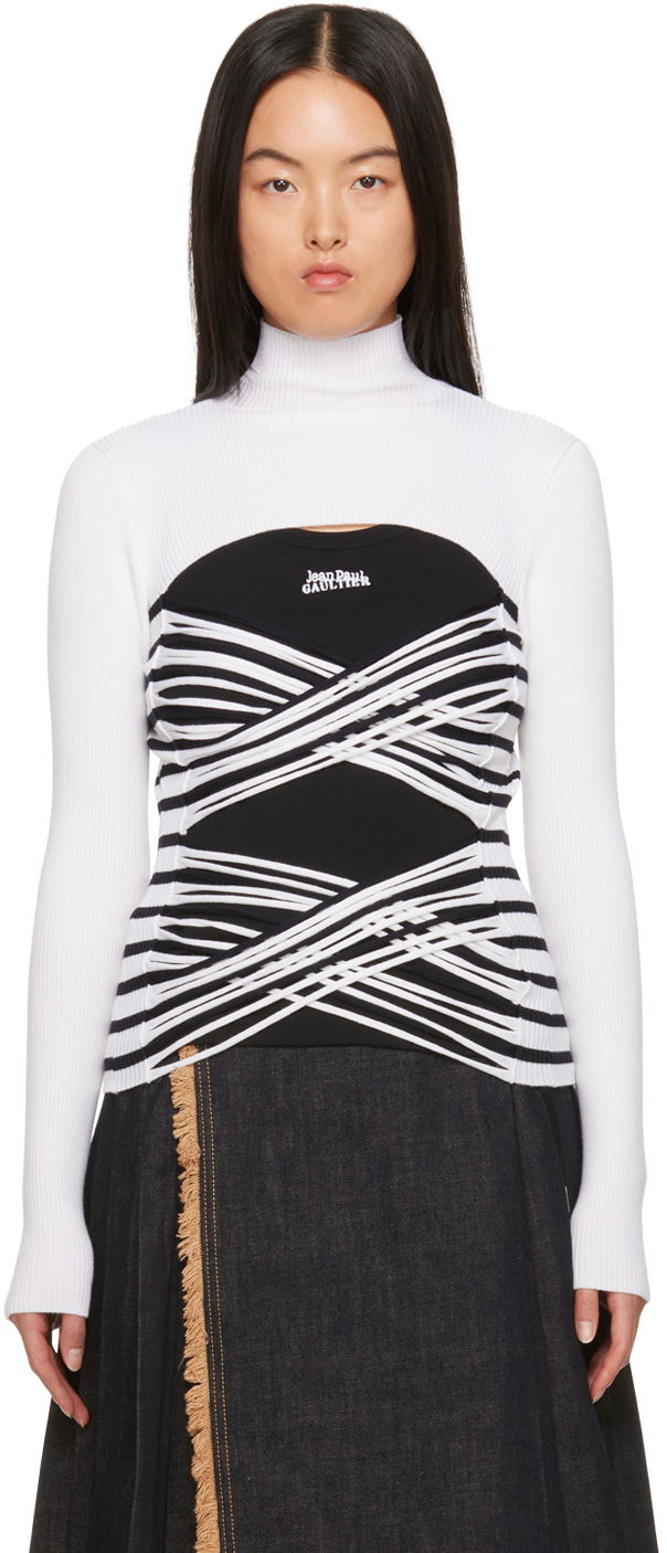 Tielko Jean Paul Gaultier Jean Paul Gaultier Striped Turtleneck and Bustier Top Čierna | 23/15-F-PL038-M056-0159, 0