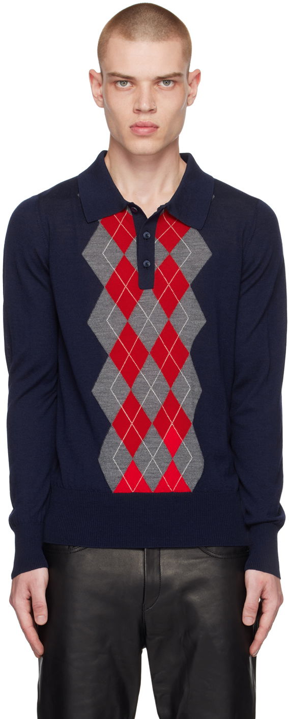 Polo tričko AMI Argyle Polo Navy | HPL303.KN0005, 0