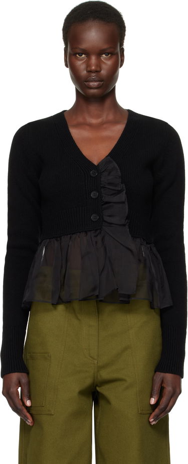 Sveter Cecilie Bahnsen Ruffle Trim Cropped Cardigan Čierna | 4.24KNI52001 PHLOX CARDIGAN, 0
