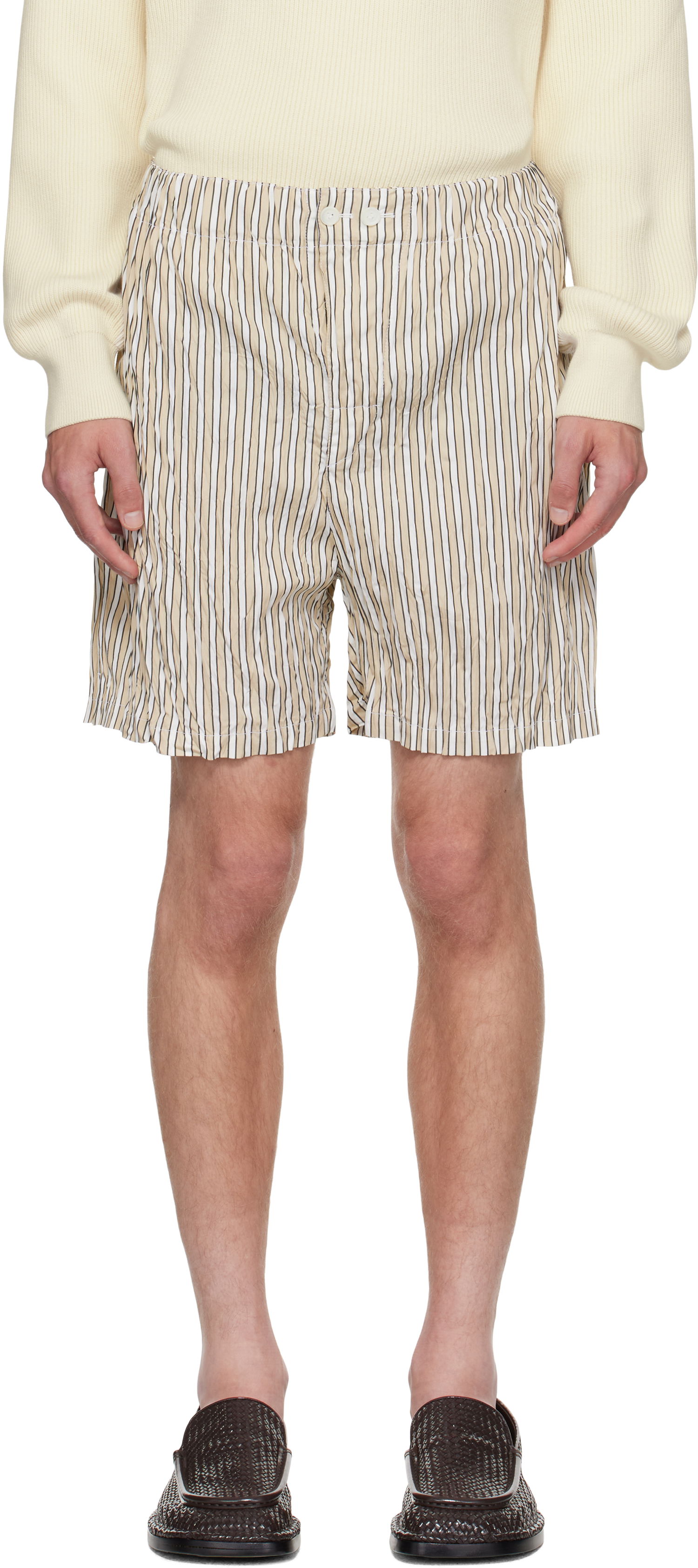 Šortky Bottega Veneta Bottega Veneta Crushed Tech Cotton Stripe Shorts Béžová | 833970V5NM08773, 0