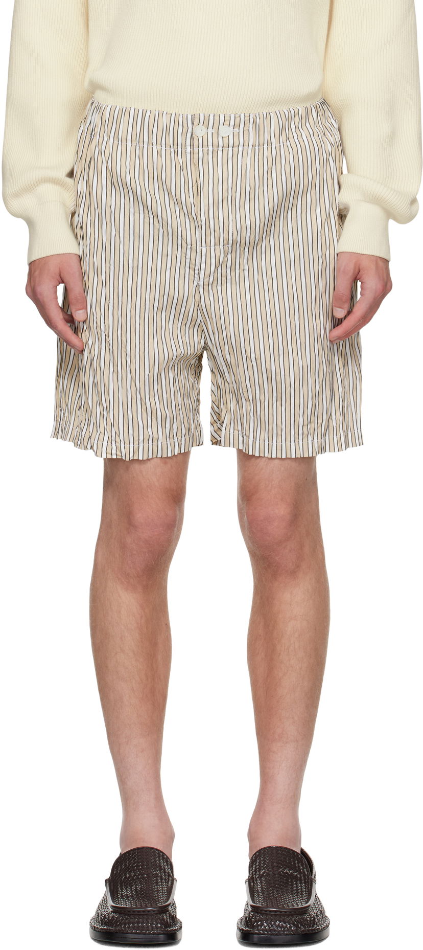 Šortky Bottega Veneta Bottega Veneta Crushed Tech Cotton Stripe Shorts Béžová | 833970V5NM08773