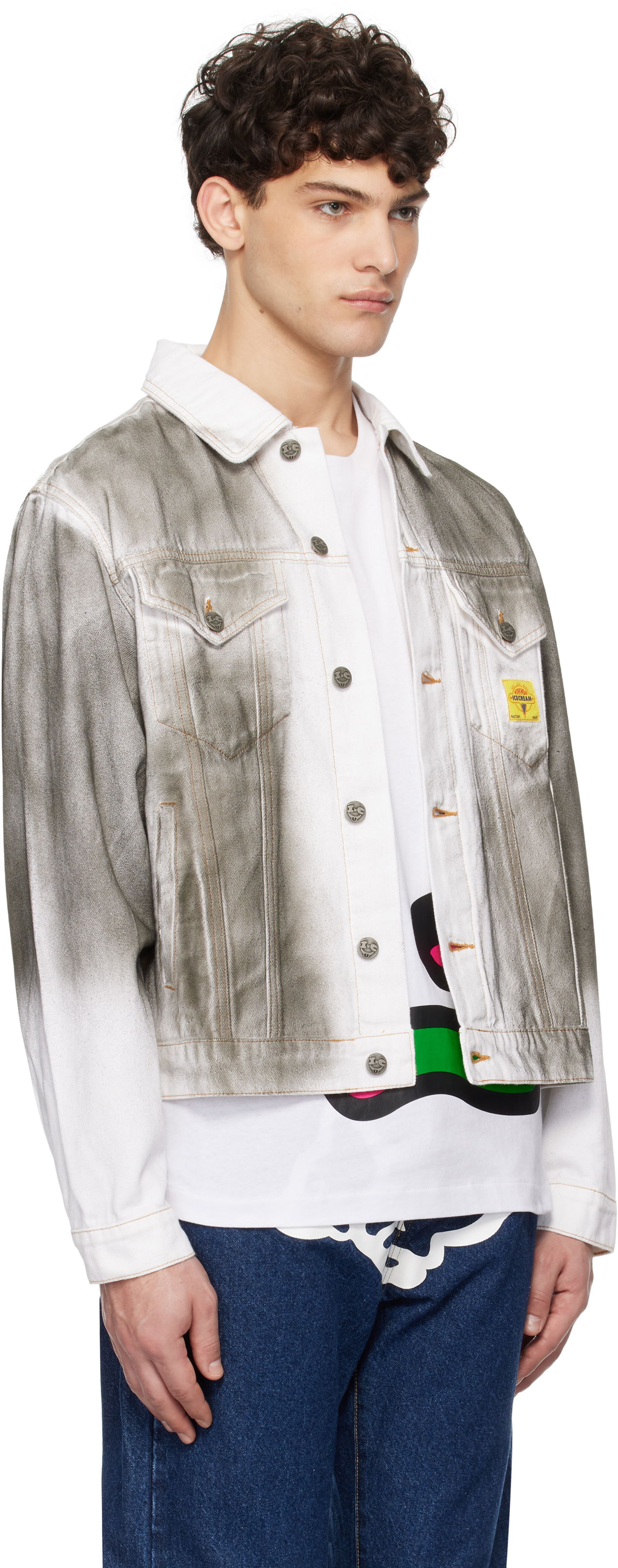 Bunda BBC IceCream ICECREAM Oil Stained Denim Trucker Jacket Šedá | ICW008, 1