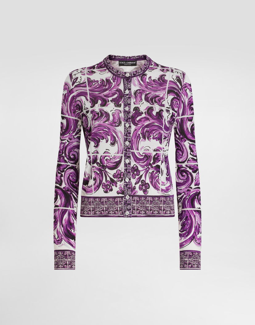 Sveter Dolce & Gabbana Dolce & Gabbana Silk Cardigan With Majolica Print Fialová | FXV07TJAHKGH25DQ
