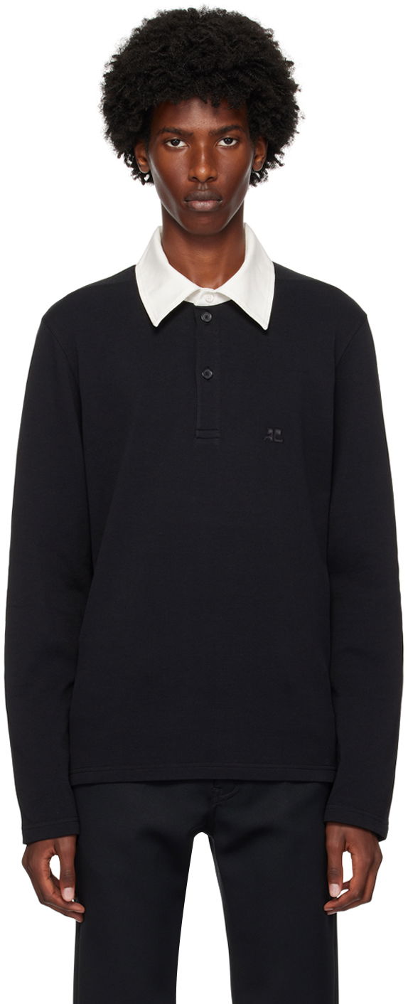 Polo tričko Courrèges Contrasting Long Sleeve Polo Čierna | 324JPO033JS0141, 0