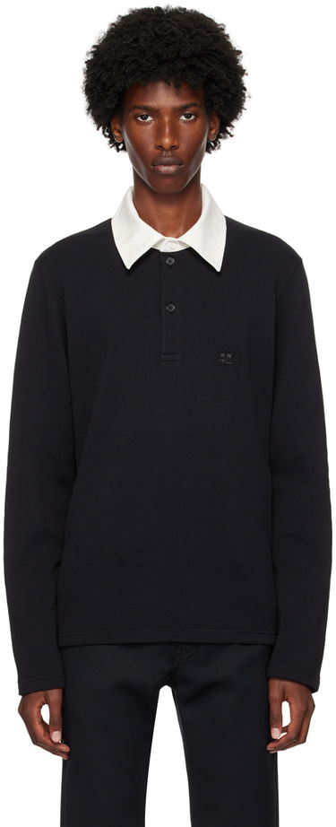 Polo tričko Courrèges Contrasting Long Sleeve Polo Čierna | 324JPO033JS0141, 0