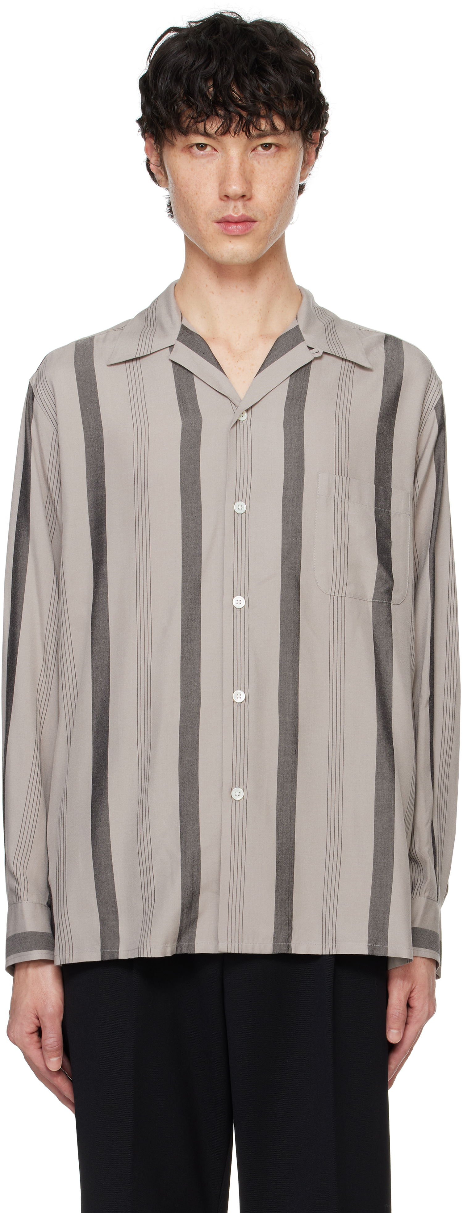 Košeľa WACKO MARIA Striped Open Collar Shirt Šedá | 24FWE-WMS-OC01, 0