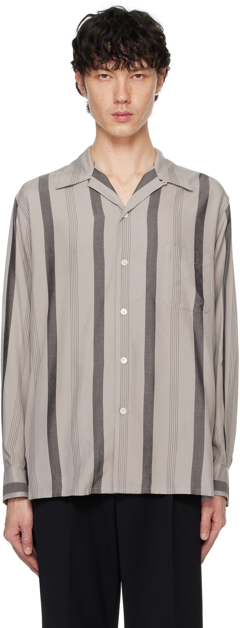 Košeľa WACKO MARIA Striped Open Collar Shirt Šedá | 24FWE-WMS-OC01