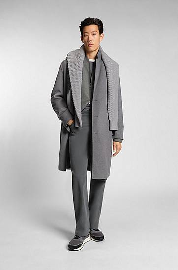 Kabáty BOSS Relaxed-fit melange wool blend coat Šedá | 50551093, 1