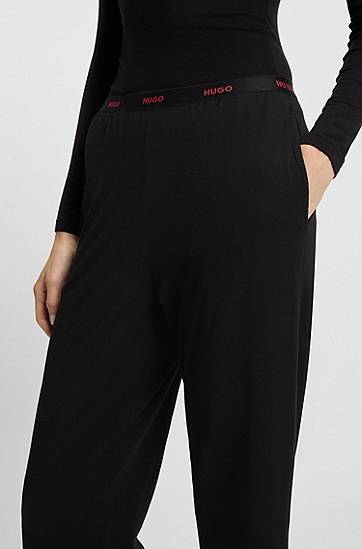 Pyžamo BOSS Stretch-cotton pyjama bottoms with repeat-logo waistband Čierna | 50555624, 1