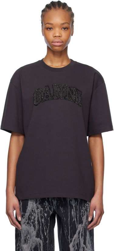 Tričko GANNI GANNI Heavy Cotton Drop Shoulder T-Shirt with Embroidered Logo Hnedá | T4095, 0
