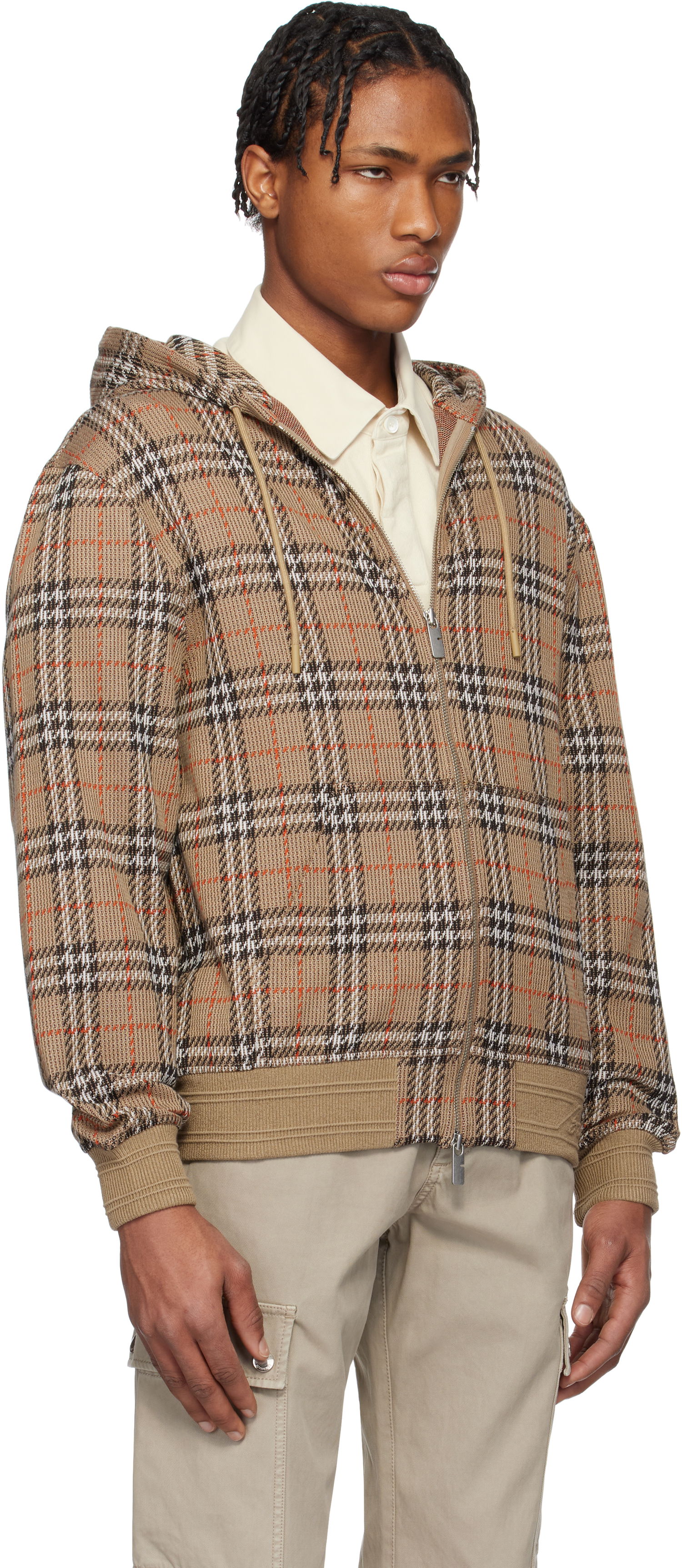 Mikina Burberry Burberry Check Cotton Blend Zip-Up Hoodie Hnedá | 8102881, 1