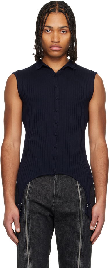Polo tričko Jean Paul Gaultier 'The Garter Waistcoat' Sleeveless Ribbed Knit Polo Top Navy | 25/04-W-PO025-K012-59, 0