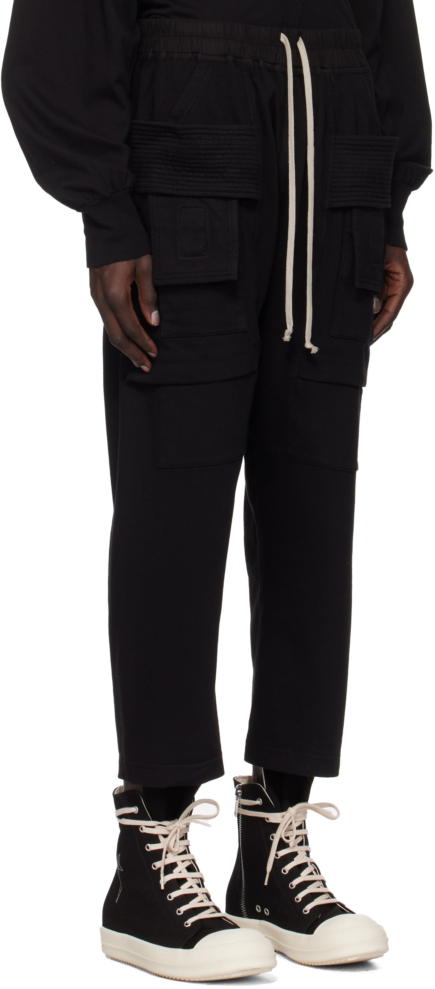 Tepláky Rick Owens Rick Owens DRKSHDW Porterville Creatch Cropped Drawstring Cargo Pants Čierna | DU02D2371 RIG, 1