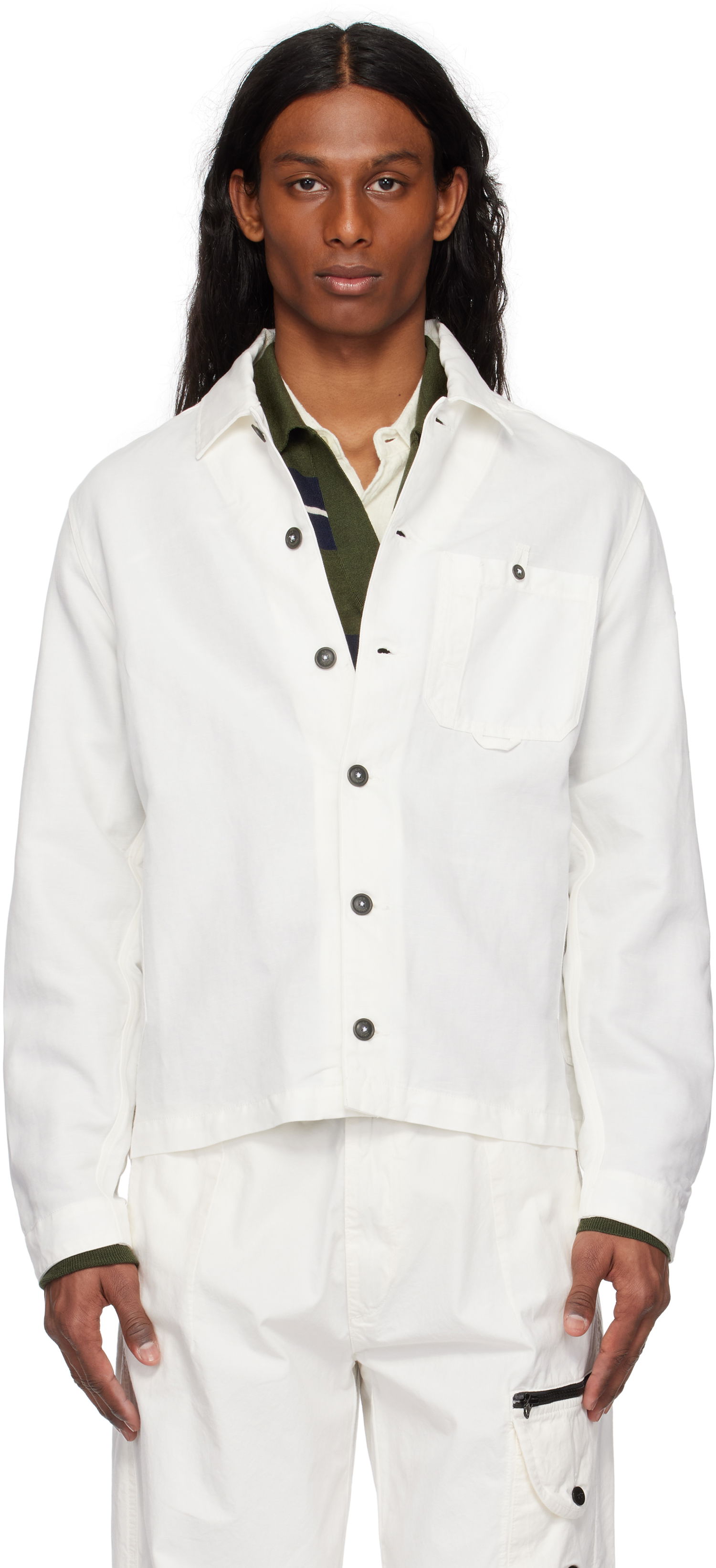 Košeľa C.P. Company C.P. Company Lens Cotton Linen Overshirt Biela | 18CMOS102A-006273G, 0