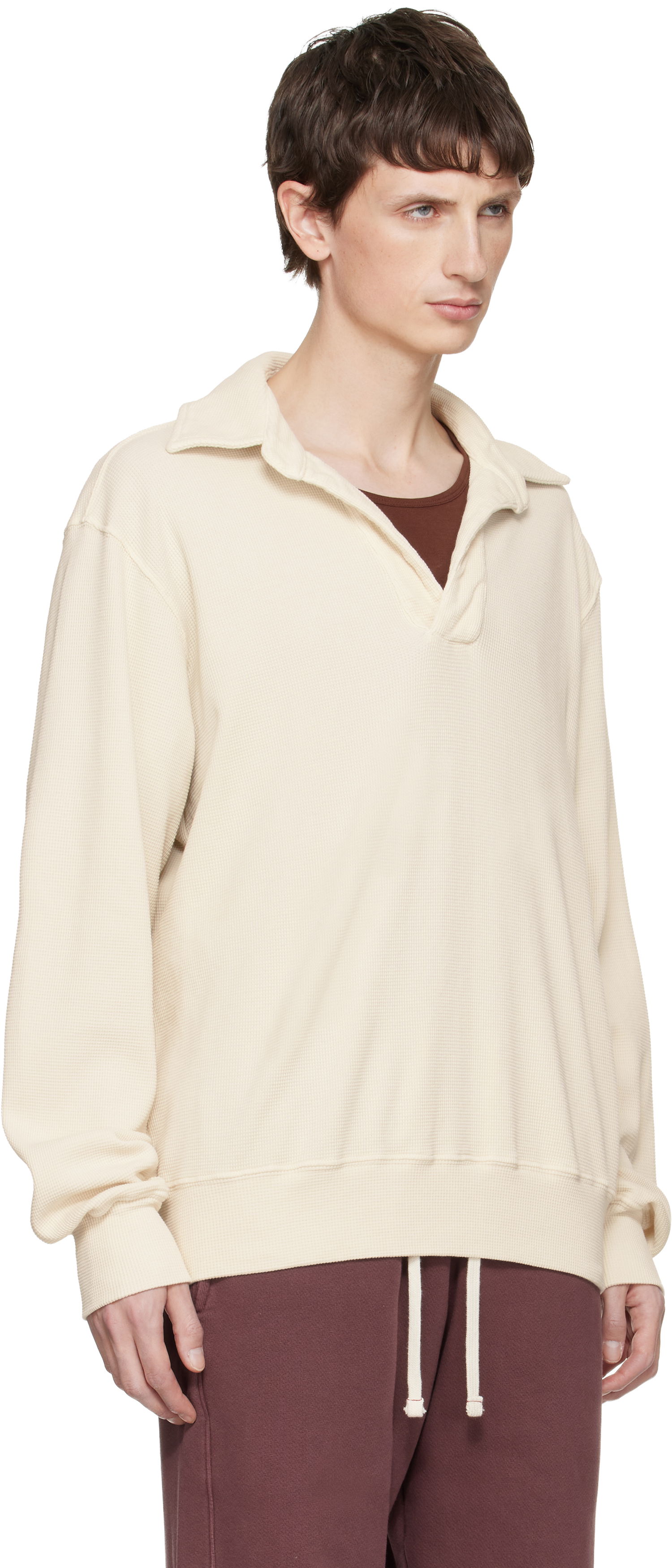 Polo tričko LES TIEN Waffle-Knit Banded Long-Sleeve Polo Béžová | TH-1156, 1