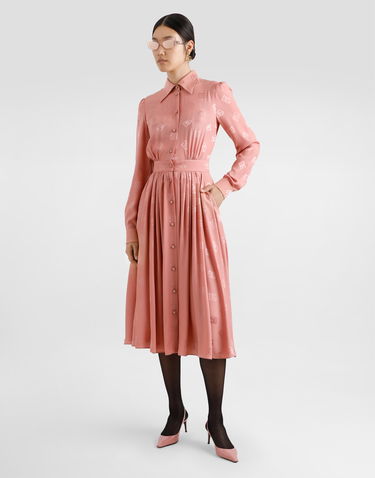 Šaty Dolce & Gabbana Dolce & Gabbana Silk Satin Jacquard Shirt Dress with DG Logo Ružová | F6ARQTGDCVHF0473, 1