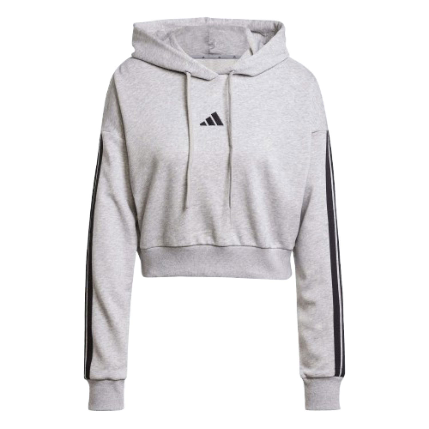 Mikina adidas Originals Essentials 3-Stripes French Terry Crop Hoodie Šedá | JE0019, 0