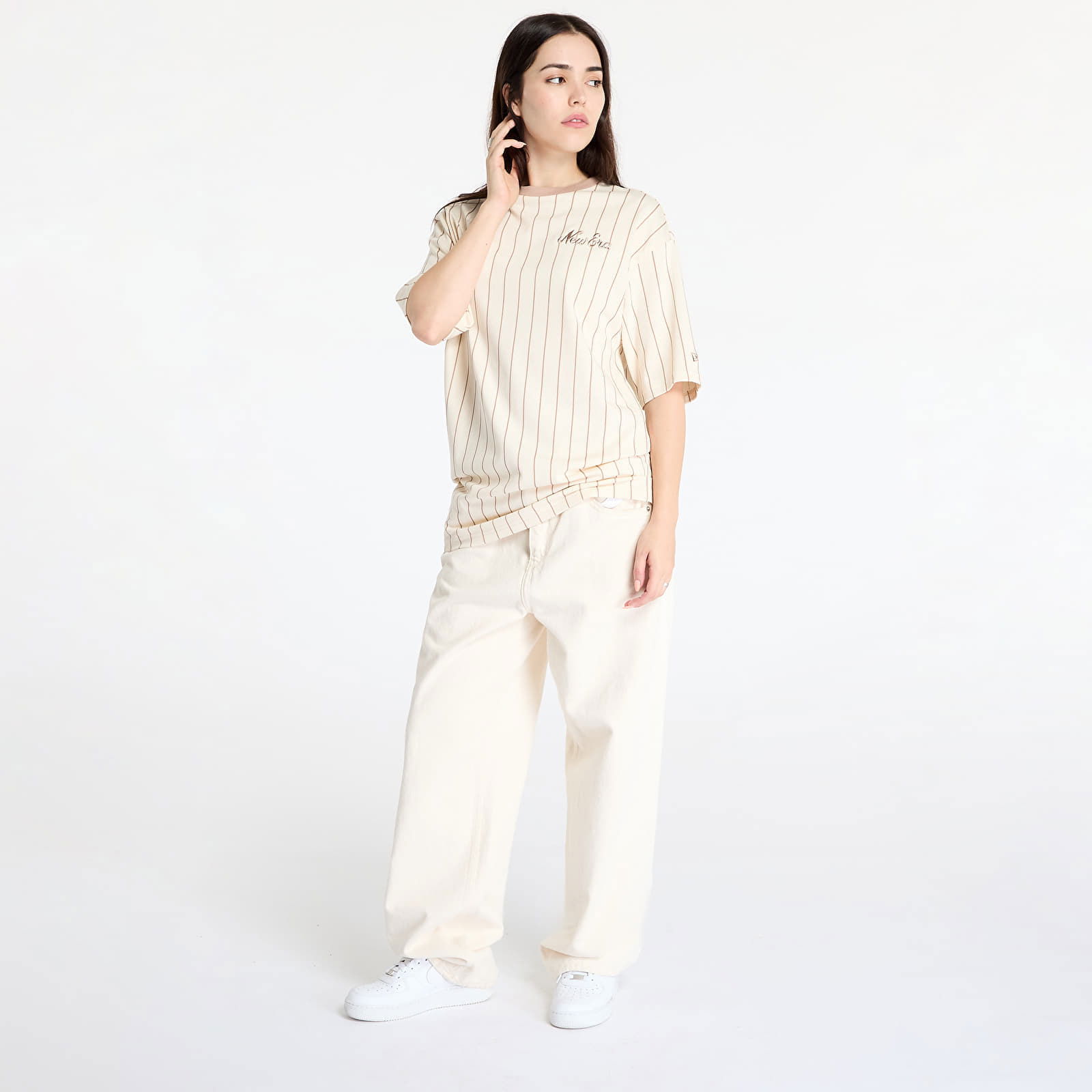 Pinstripe Oversized Tee UNISEX Light Cream