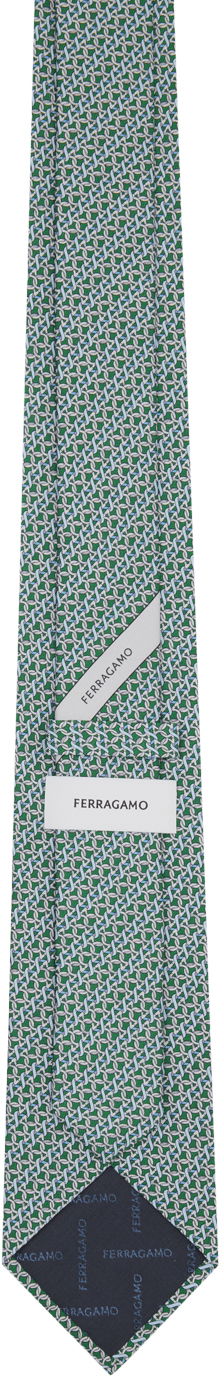 Opasok FERRAGAMO Salvatore Ferragamo Gancini Print Silk Tie Zelené | 757583, 1