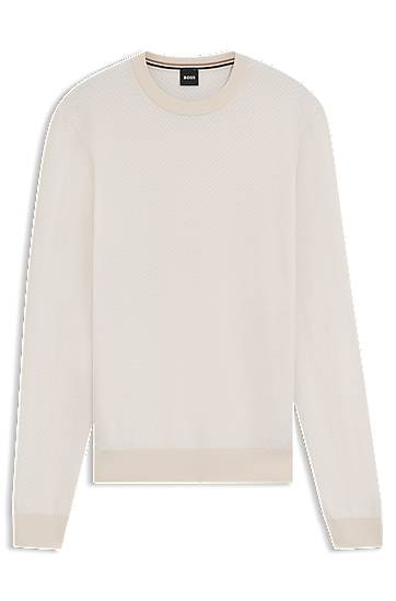 Sveter BOSS Herringbone Virgin Wool and Cotton Sweater Béžová | 50549985, 0