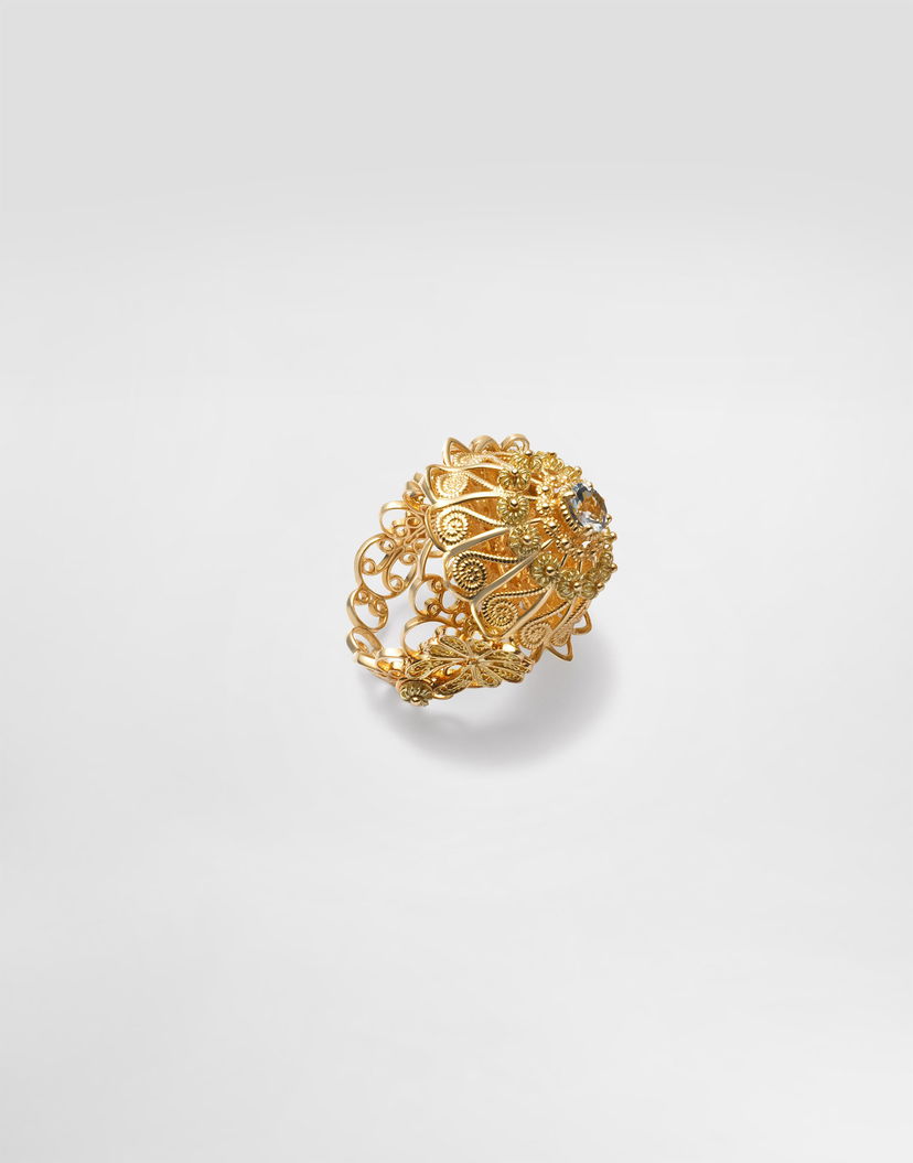 Prsteň Dolce & Gabbana Dolce & Gabbana Filigree Ring with Aquamarine, Size 48 Žltá | WRJP1GWAQ01ZOO00