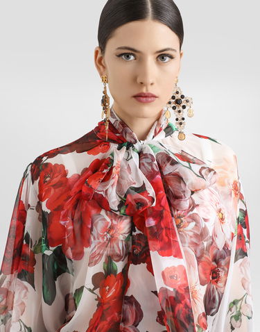 Košeľa Dolce & Gabbana Dolce & Gabbana Rose Print Chiffon Pussy-bow Blouse Rôznofarebný | F5R62TIS1Y6HA5PD, 3