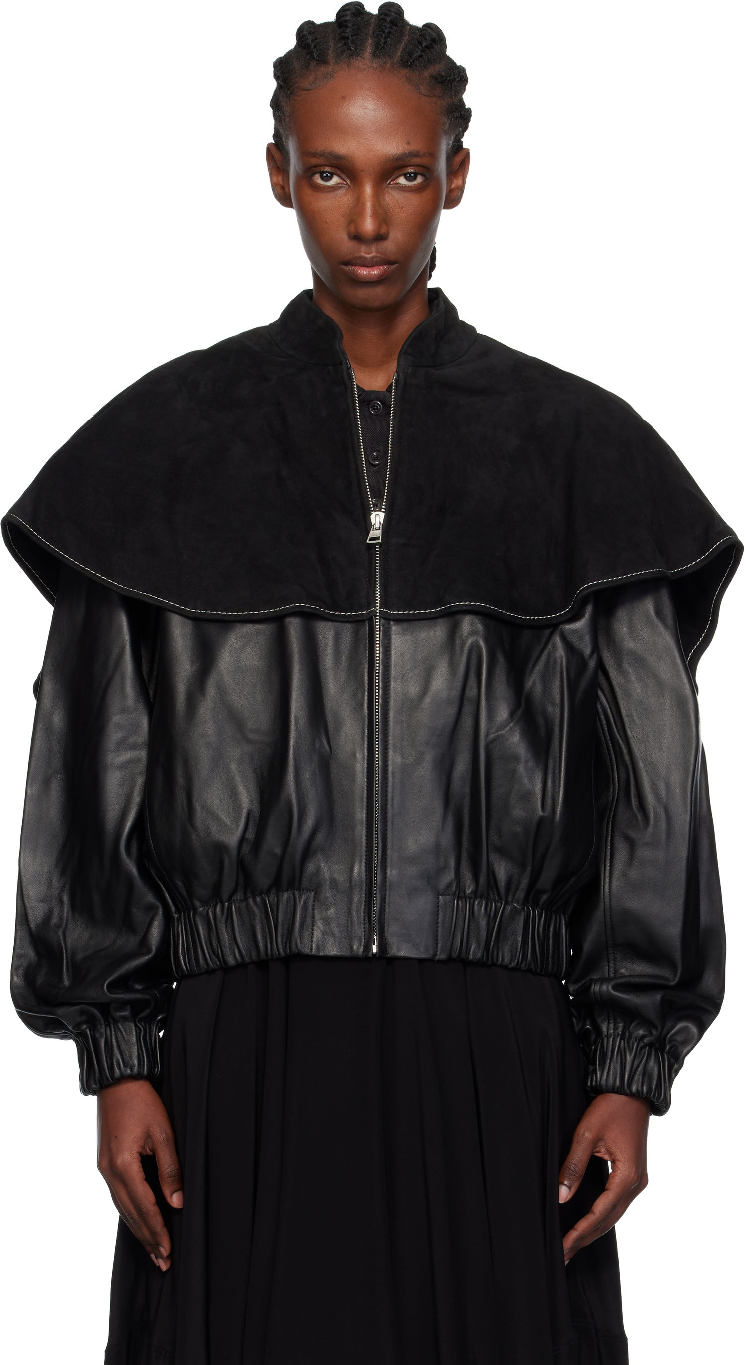 Bomber bunda JW Anderson JW Anderson Oversized Collar Leather Bomber Jacket Čierna | LJ0057-LT0122, 0