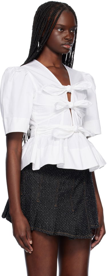 Košeľa GANNI GANNI Stretch Cotton Tie Front Peplum Blouse Biela | W0309, 1