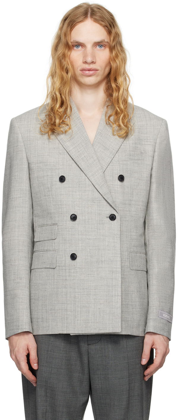 Kabáty Versace Wool-Blend Double-Breasted Blazer Šedá | 1016604_1A11264, 0