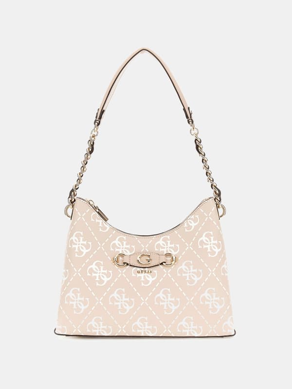 Taška cez rameno GUESS Izzy 4G Logo Shoulder Bag Béžová | HWOQ8654010, 0