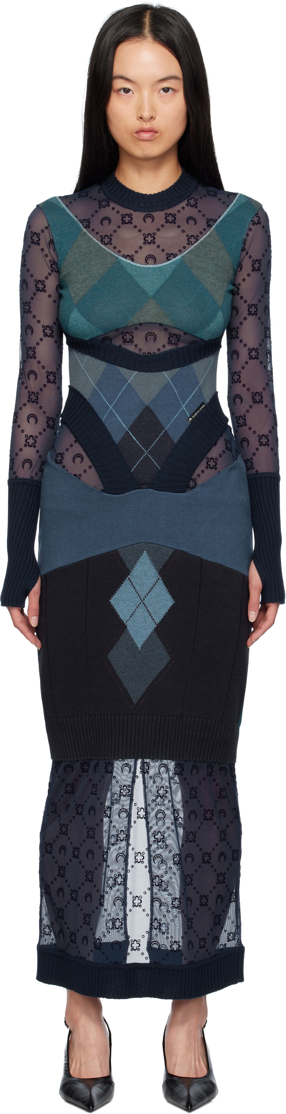 Šaty Marine Serre Argyle Knit Midi Dress Modrá | WDR298A, 0