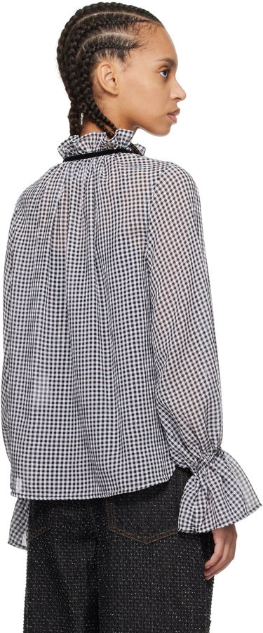 Košeľa GANNI Ganni Sheer Check Tie-Neck Blouse Biela | W0155, 2