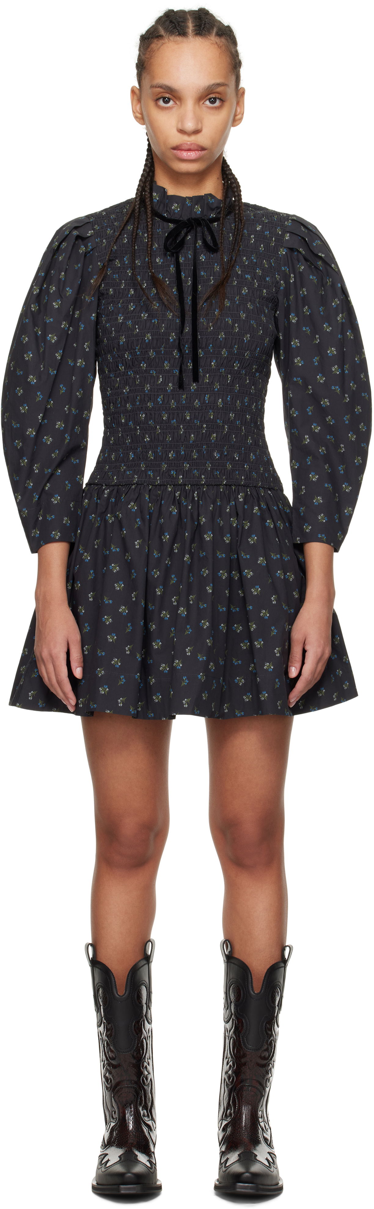 Šaty GANNI Ganni Printed Smock Mini Dress Čierna | W0074, 0