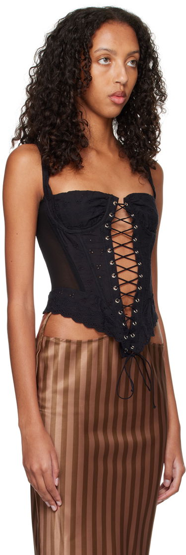 Body Miaou Miaou Deville Lace-Up Corset Top Čierna | 7034CEONY, 1
