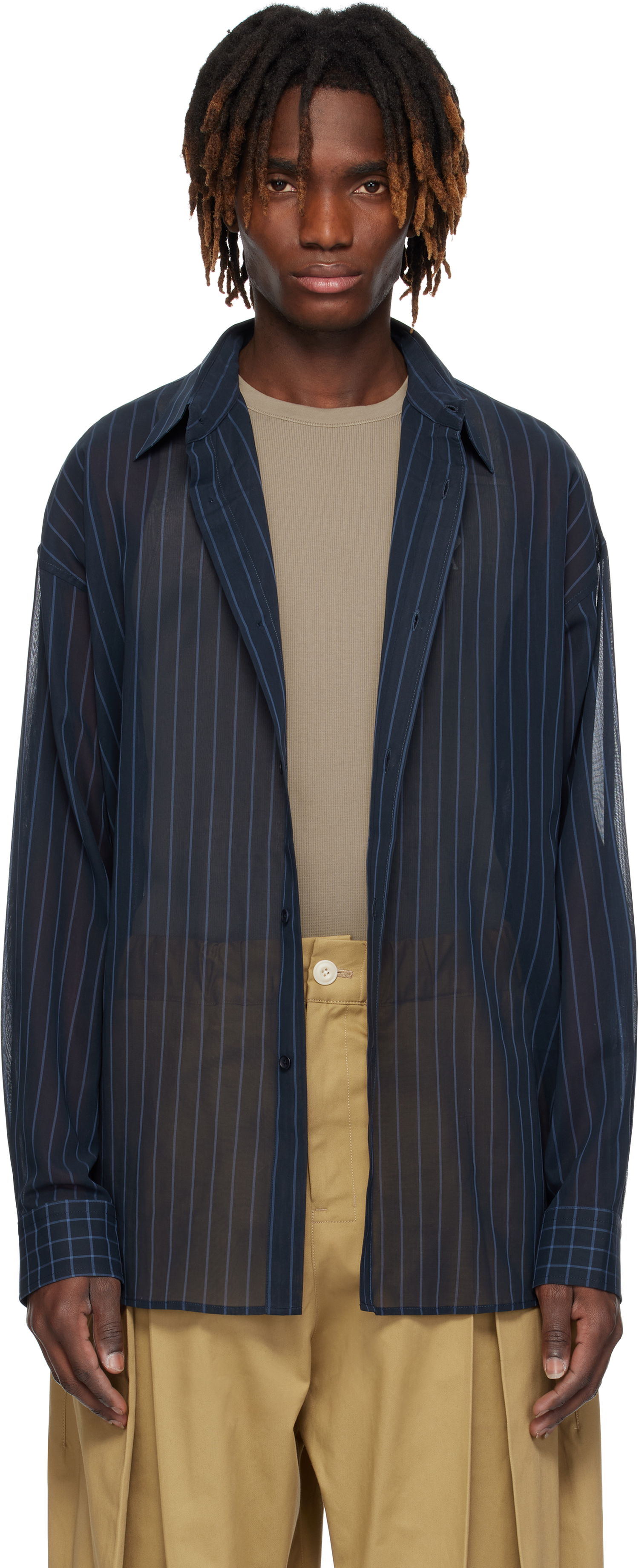Košeľa sage NATION SAGE NATION Chisholm Sheer Striped Shirt Navy | S075 CHISHOLM SHIRT, 0