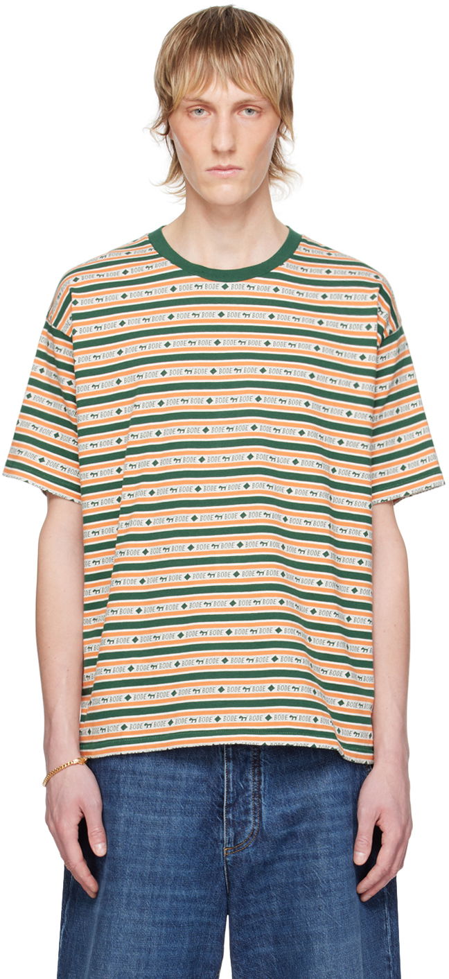 Tričko Bode Striped Jacquard T-Shirt Zelené | MRS24CS014