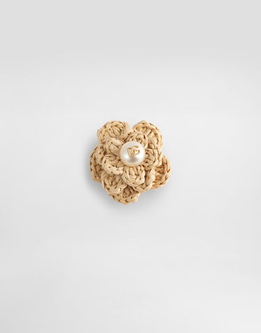 Náušnice Dolce & Gabbana Dolce & Gabbana Raffia Flower Clip Earrings with Pearl Béžová | WER6R1W1111ZOO00, 2