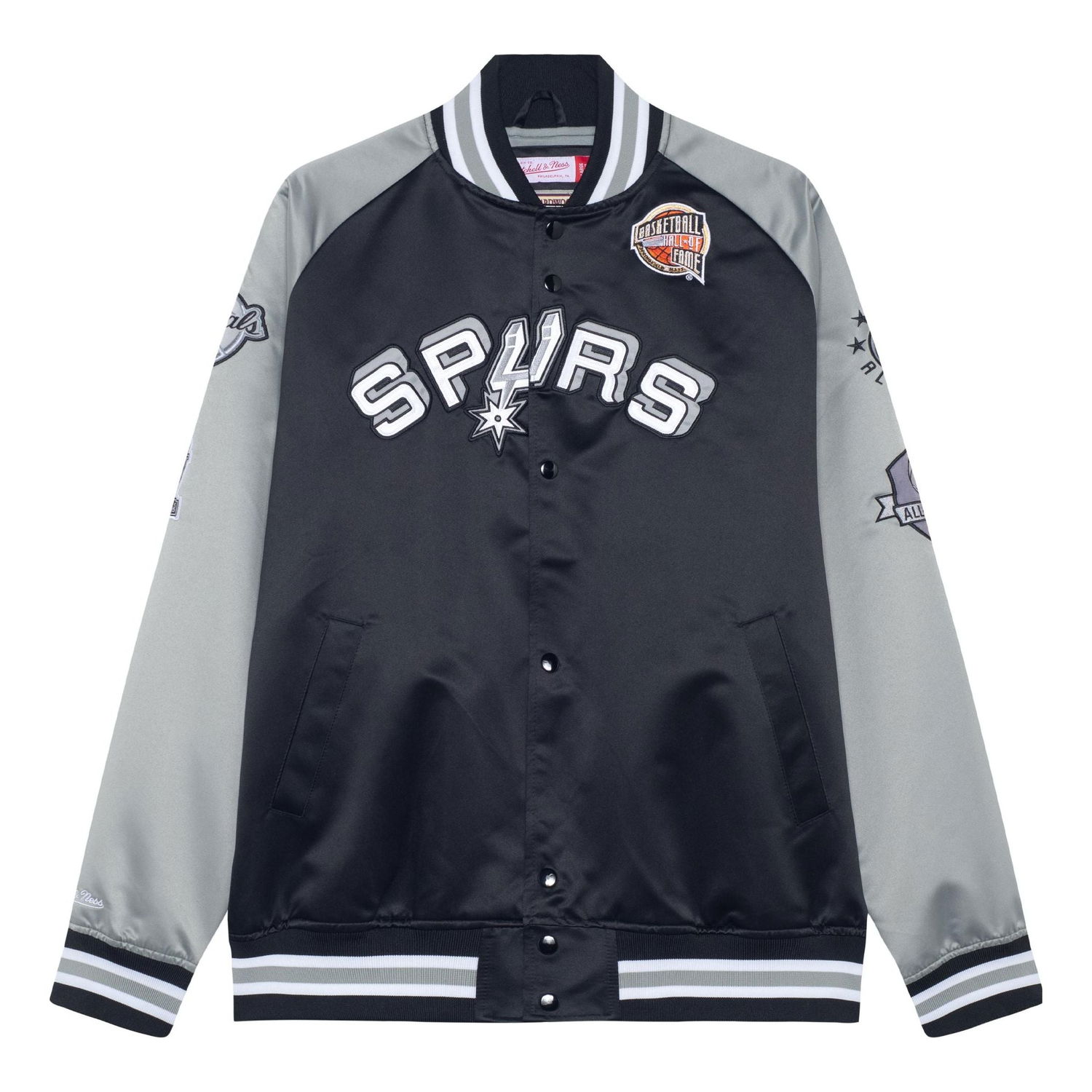 Bomber bunda Mitchell & Ness NBA Spurs Hof Satin Jacket Čierna | OJBF6860-SASYYTPABKGY, 0