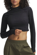Long Sleeve High Neck Crop Top Meridian Suede Effect