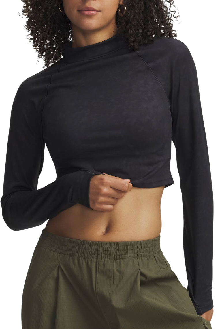Crop Top Under Armour Long Sleeve High Neck Crop Top Meridian Suede Effect Čierna | 6007020-001
