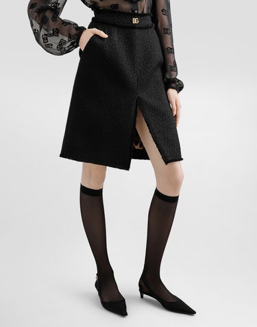Sukňa Dolce & Gabbana Dolce & Gabbana Raschel Tweed Midi Skirt with Central Slit and DG Logo Čierna | F4C2DTGDCLWN0000, 3